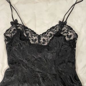 Gold label vintage Victoria’s Secret Black semi-sheer slip dress with bows